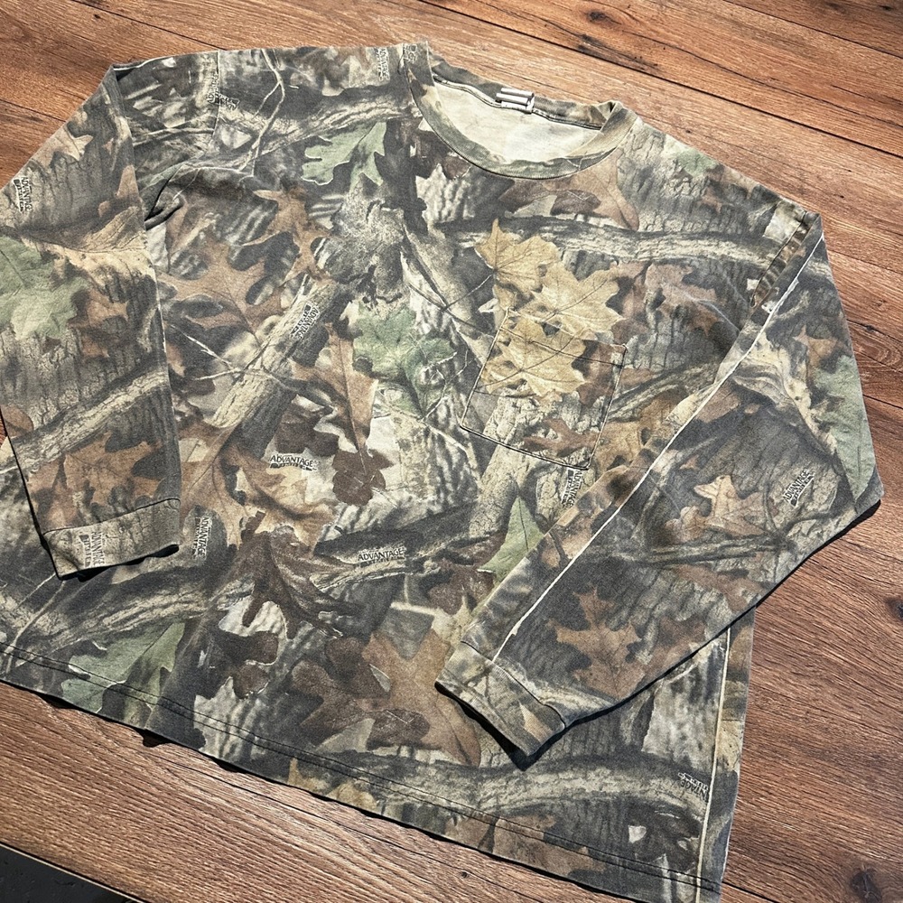Vintage Advantage Timber Camo Pocket T-Shirt Men 2XL Long Sleeve Camouflage